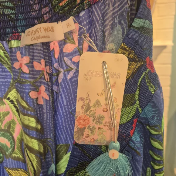 Johnny Was Blue Floral Wide_Legged Xl Striking Flowy Pants. Elastic Waist. - Picture 7 of 8